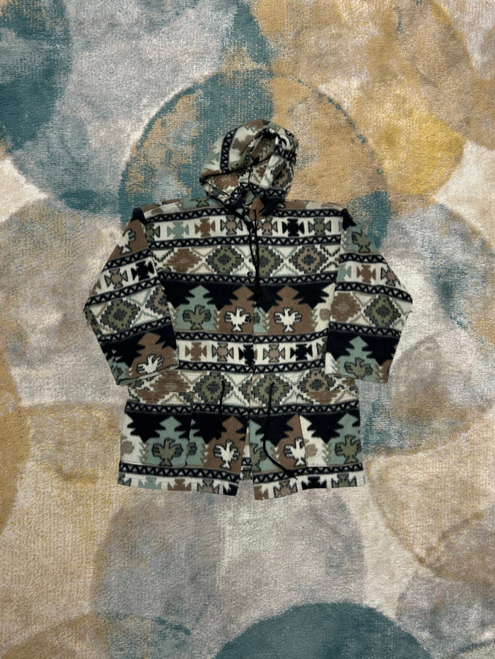 Mint Green Brown White and Black Patterned Fleece