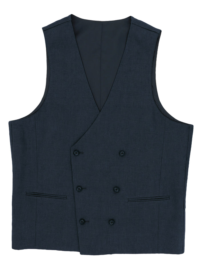 Navy 339 Double Breasted French Linen Waistcoat