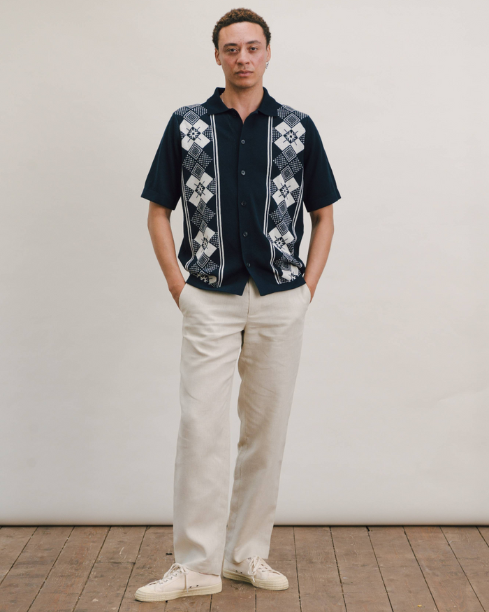 Navy Argyle Jacquard Polo