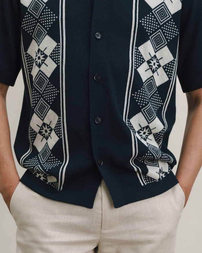 Navy Argyle Jacquard Polo