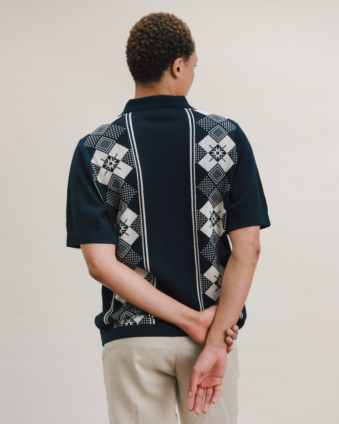Navy Argyle Jacquard Polo