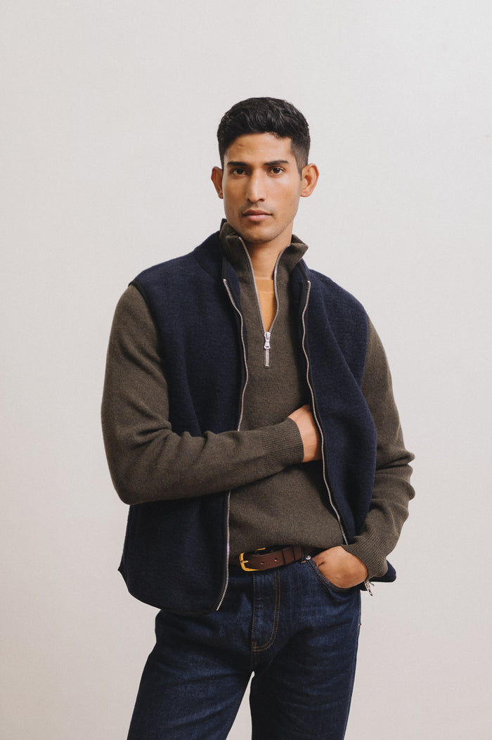 Navy Boiled Wool Gilet, Gilet - SIRPLUS