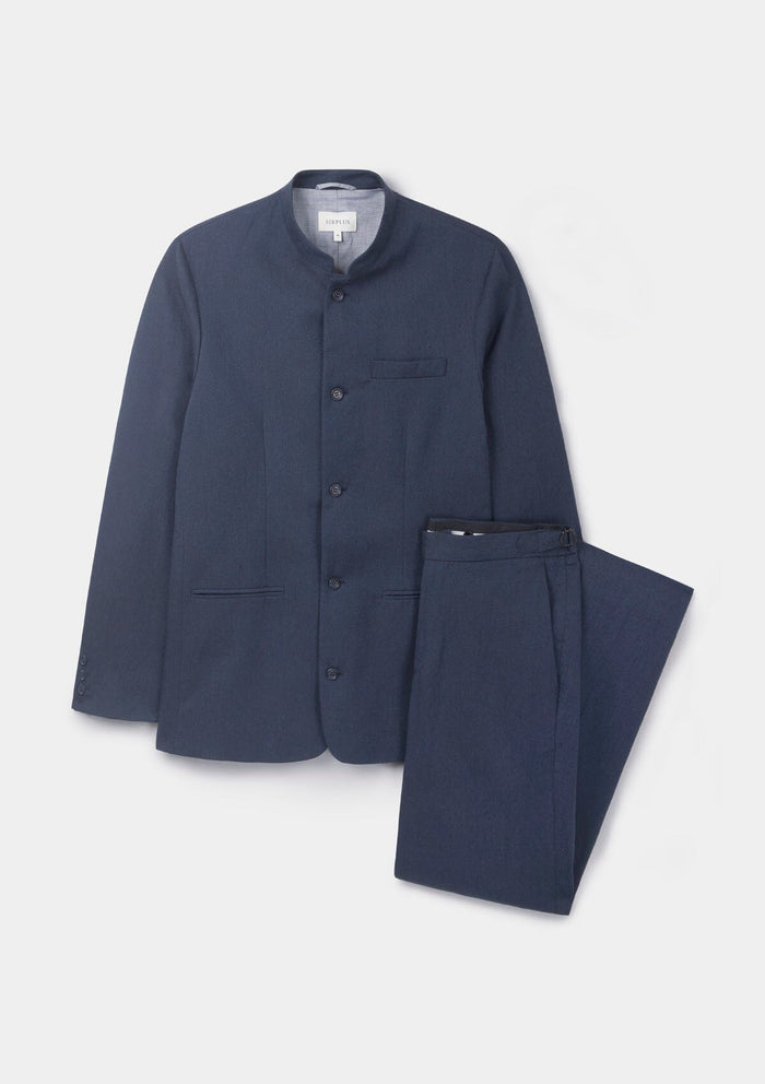 Navy Cotton Linen Formal Trousers, Formal Trousers - SIRPLUS