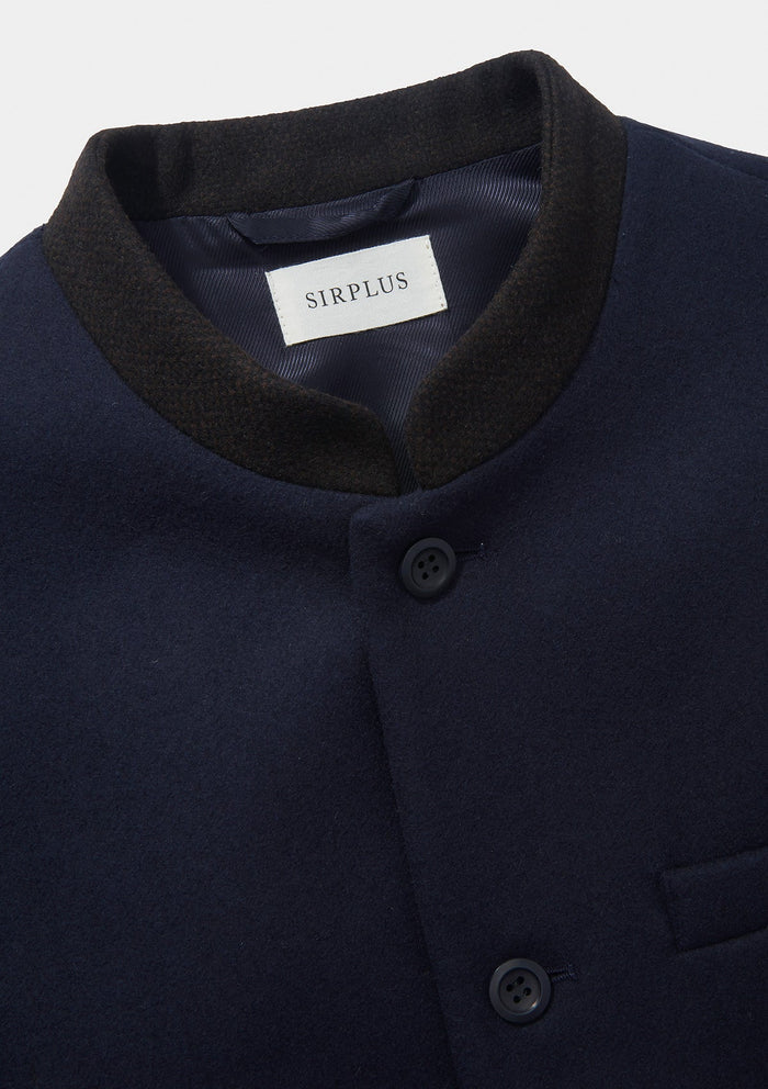 Navy & Dark Brown Wool Cashmere Nehru Waistcoat, Nehru Waistcoat - SIRPLUS