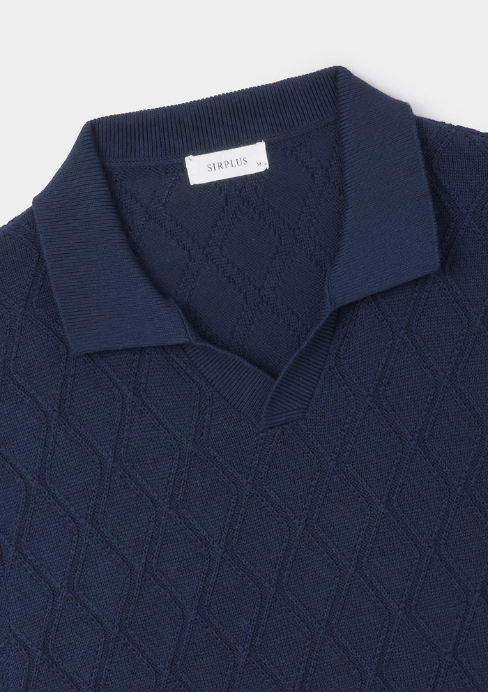 Navy Diamond Knit Resort Polo, Polo Shirt - SIRPLUS