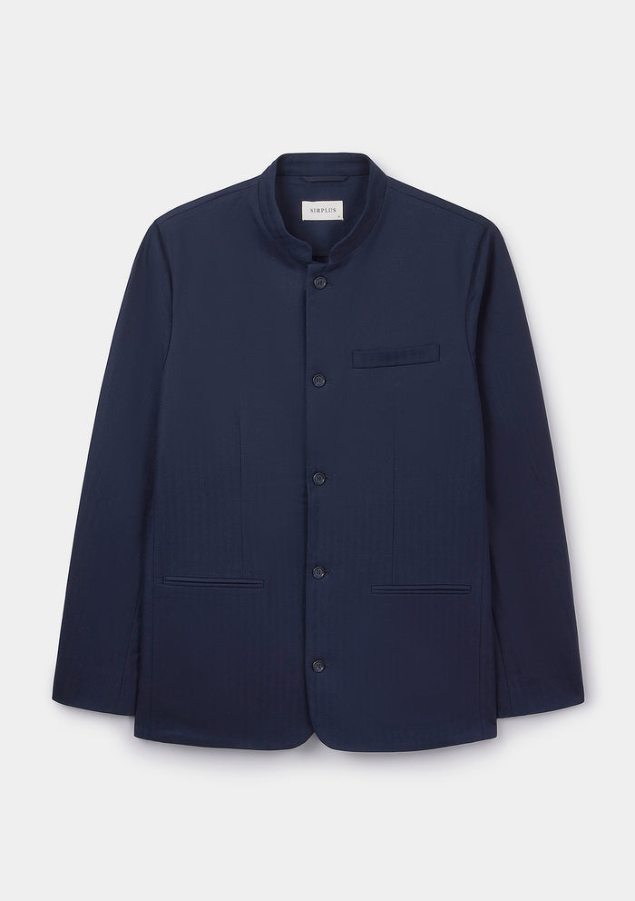 Navy Herringbone Cotton Linen Nehru Jacket, Nehru Jacket - SIRPLUS