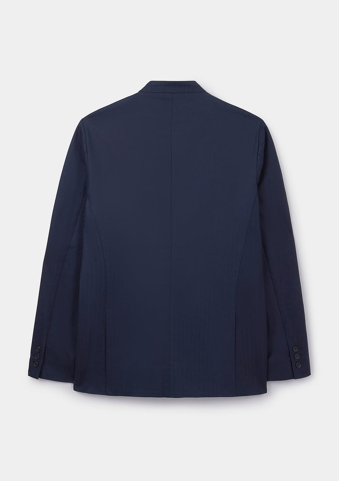 Navy Herringbone Cotton Linen Nehru Jacket, Nehru Jacket - SIRPLUS