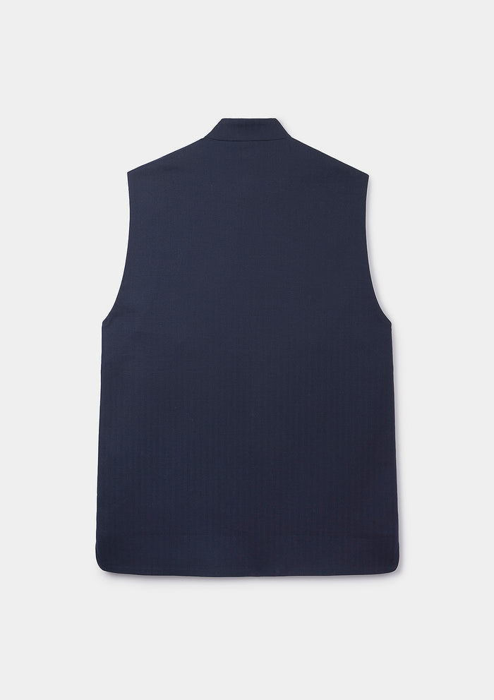 Navy Herringbone Cotton Linen Nehru Waistcoat, Nehru Waistcoat - SIRPLUS