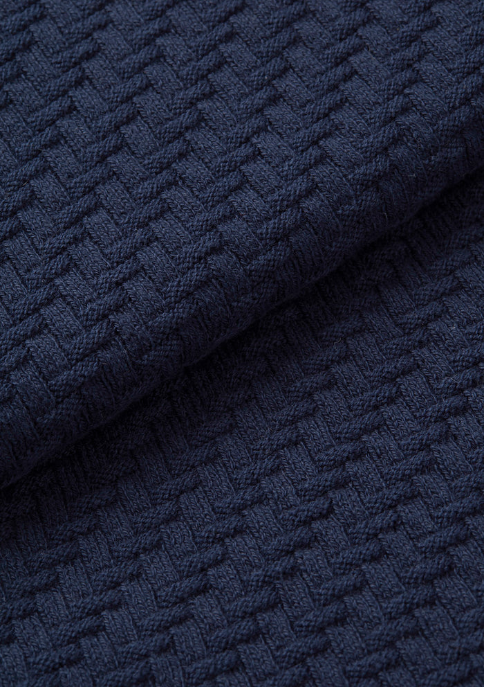 Navy Herringbone Knit Polo, Polo Shirts - SIRPLUS