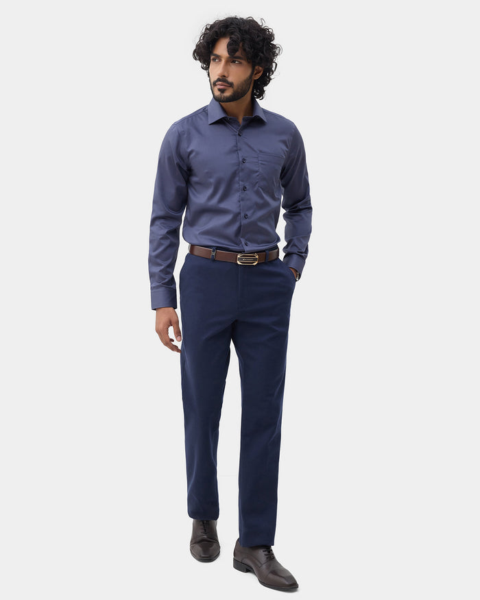 Navy Knitalia Solid Formal Trouser - Clark
