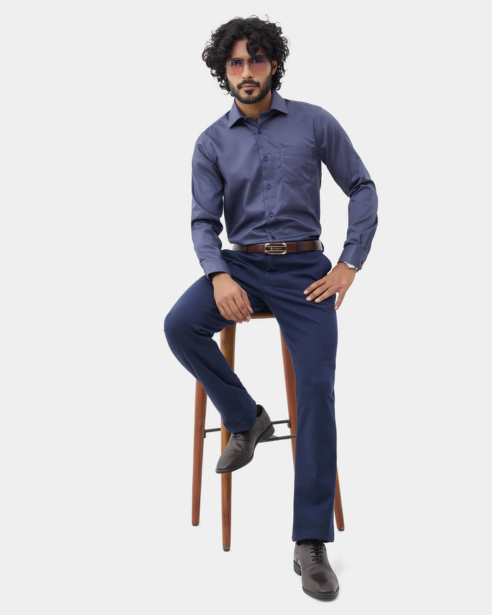 Navy Knitalia Solid Formal Trouser - Clark
