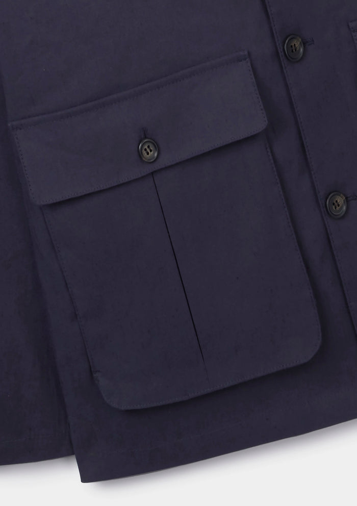 Navy Linen Blend Flap Pocket Jacket, Chore Jacket - SIRPLUS