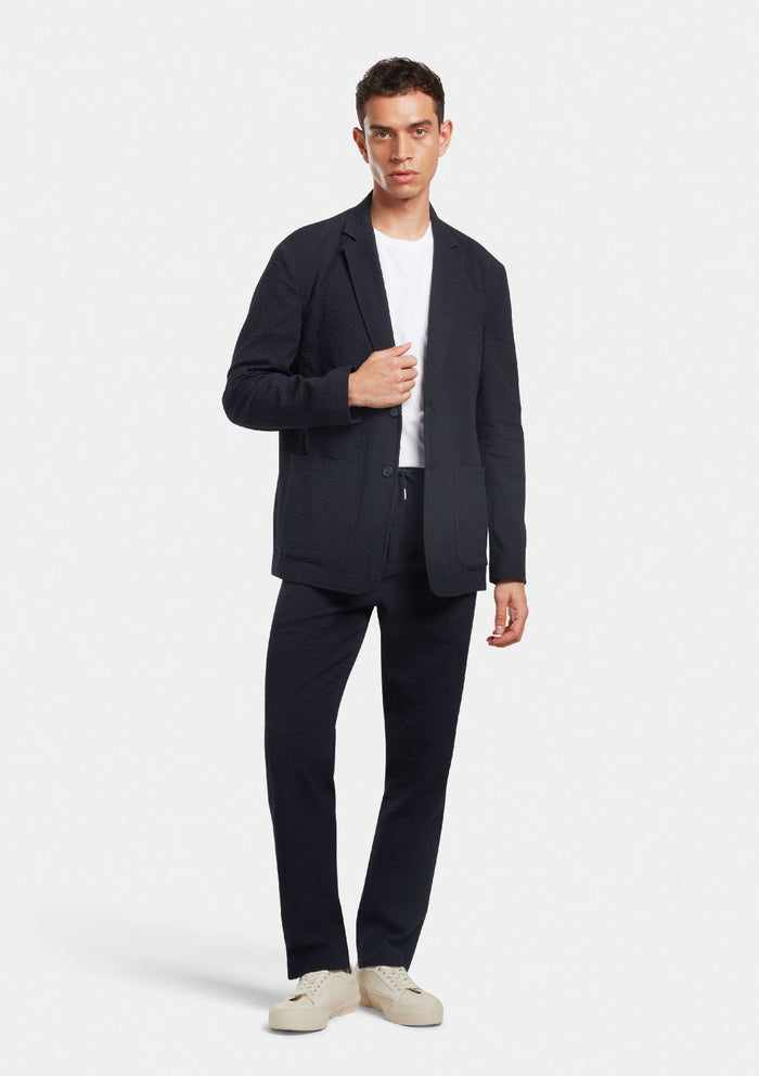 Navy Seersucker Drawstring Trousers, Casual Trousers - SIRPLUS
