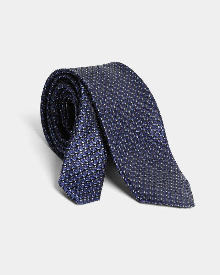 Navy Silk Jacquard Tie - Barclay