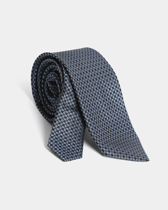 Navy Silk Jacquard Tie - Busan