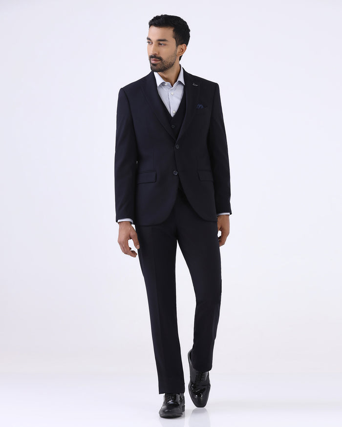 Navy Three Piece Solid Suit - Zelm