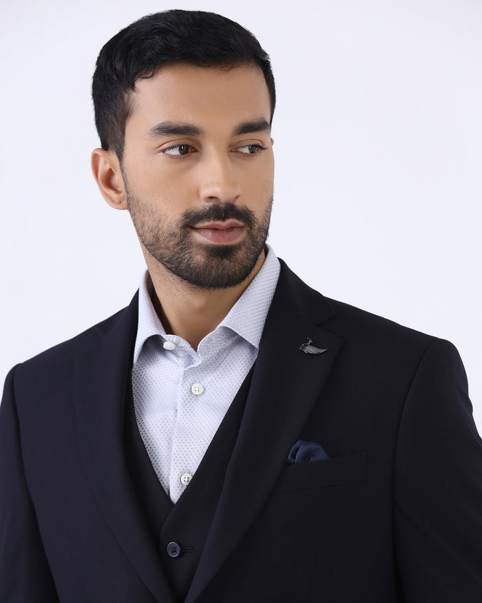 Navy Three Piece Solid Suit - Zelm