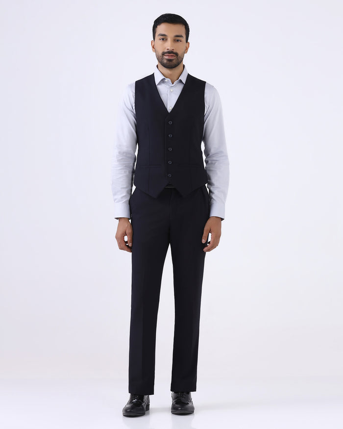 Navy Three Piece Solid Suit - Zelm