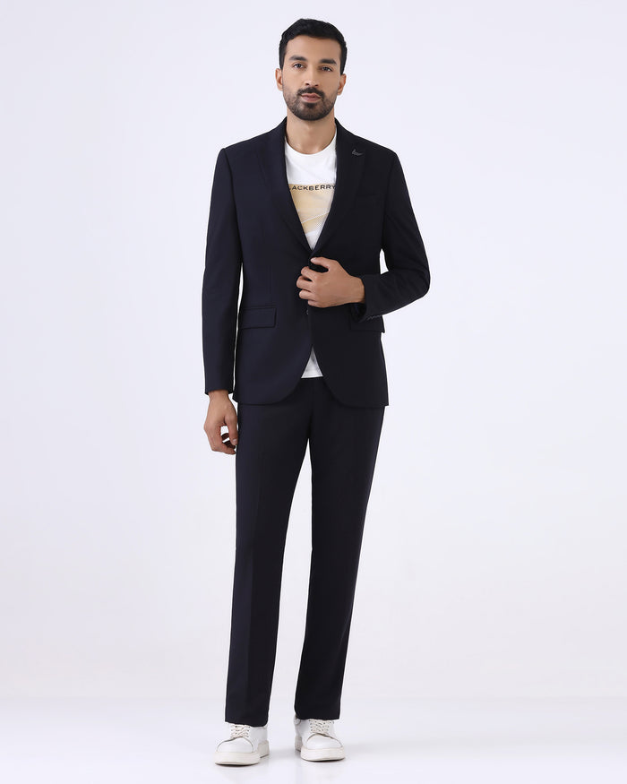 Navy Three Piece Solid Suit - Zelm