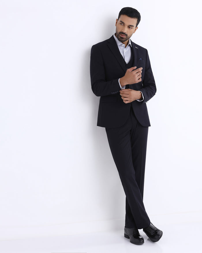 Navy Three Piece Solid Suit - Zelm