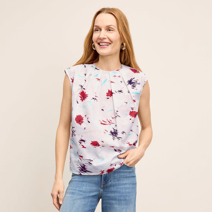 Front image of a woman wearing the Nika Top in Brushed Floral | Lead