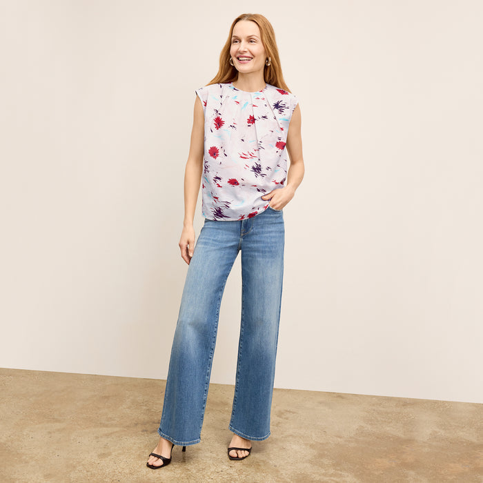 Front image of a woman wearing the Nika Top in Brushed Floral | Exclude