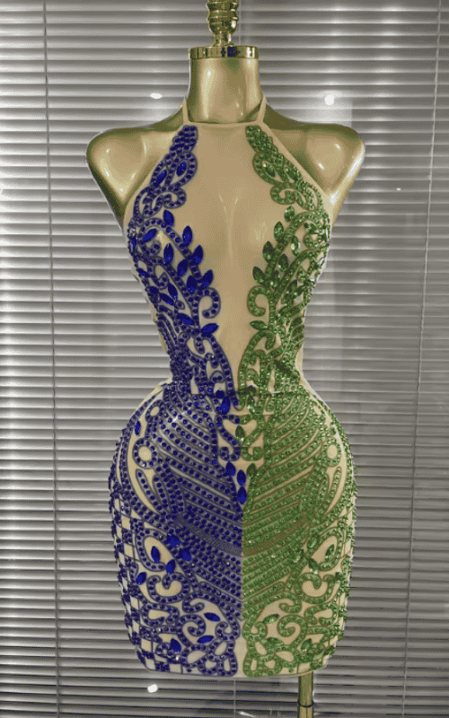 Nina Sparkly Crystal Halter Backless Bodycon Mini Dress