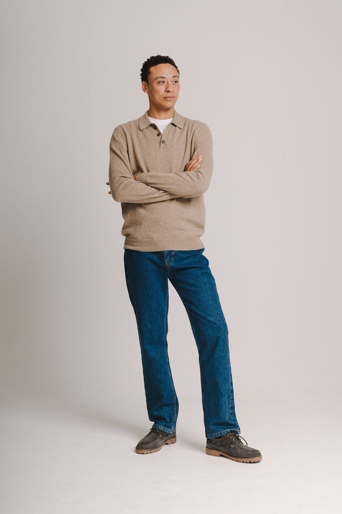 Oat Cashmere Long Sleeve Polo, Long-Sleeve Polo Shirt - SIRPLUS