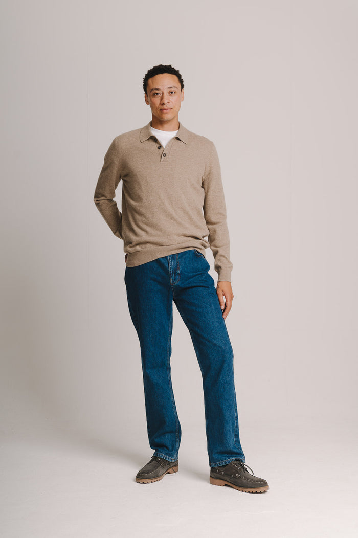 Oat Cashmere Long Sleeve Polo, Long-Sleeve Polo Shirt - SIRPLUS