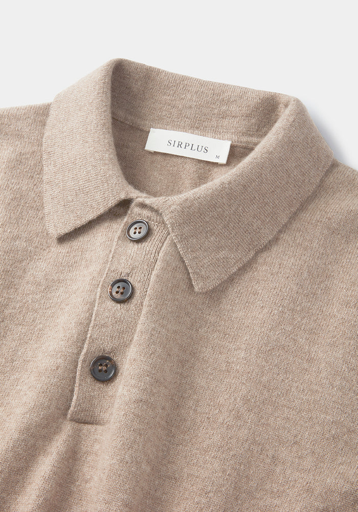 Oat Cashmere Long Sleeve Polo, Knit Polo - SIRPLUS