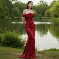 Off-the-Shoulder Ruched Mermaid Long Prom Dress with Leg Slit - Rosymae