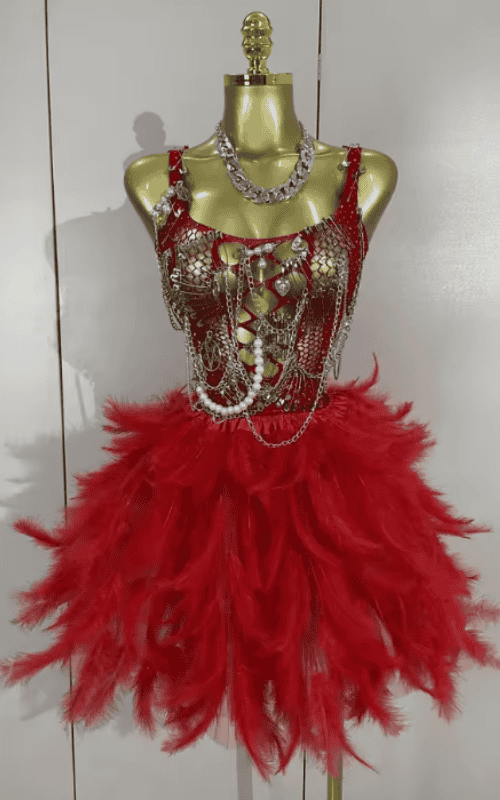 Olga Mesh Transparent Feather Puffy Mini Party Dress