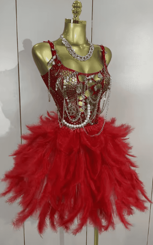 Olga Sexy Mesh Transparent Feather Trim Puffy Mini Dress