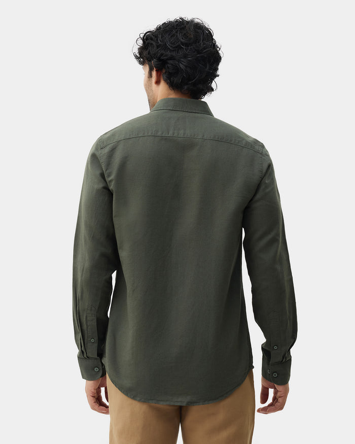 Olive Linen Solid Shirt - Salmon