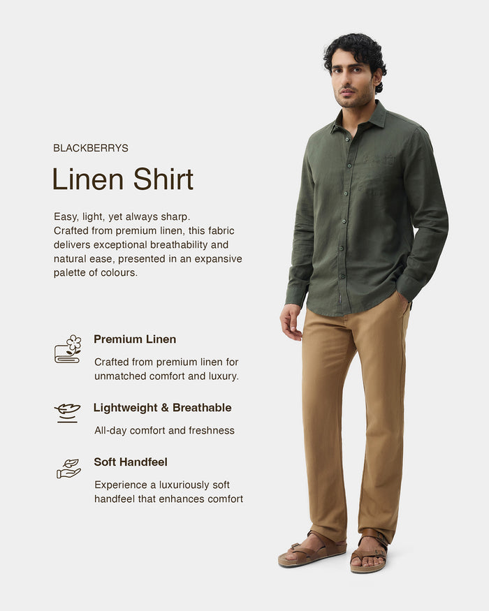 Olive Linen Solid Shirt - Salmon