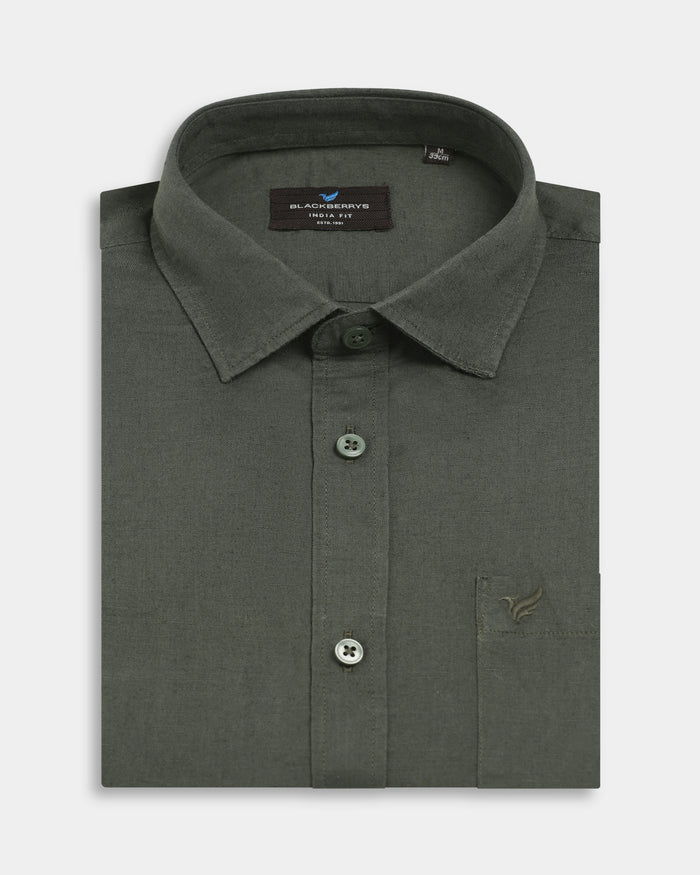 Olive Linen Solid Shirt - Salmon