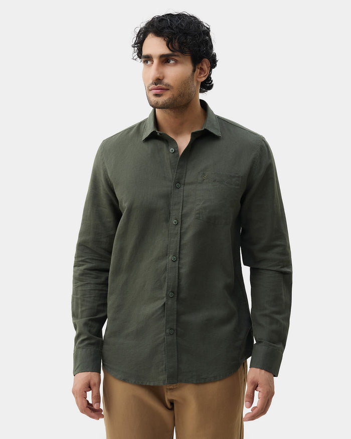 Olive Linen Solid Shirt - Salmon