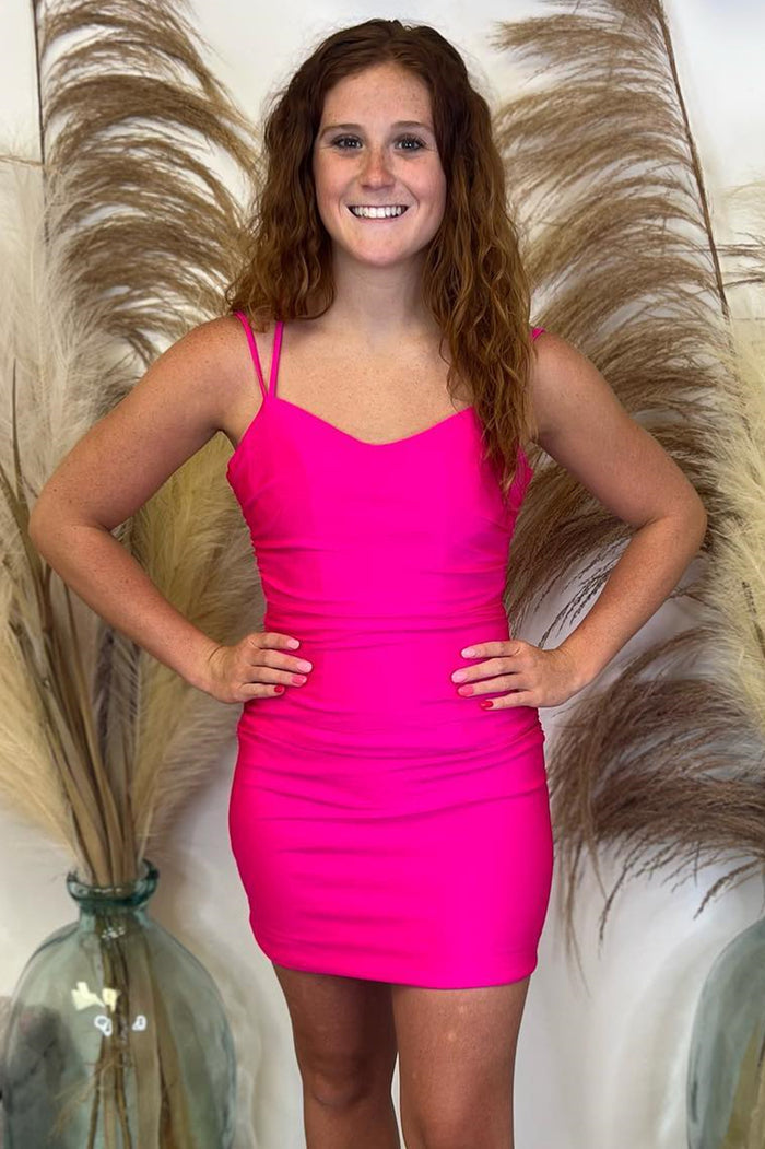 Orange Spaghetti Straps Bodycon Homecoming Dress