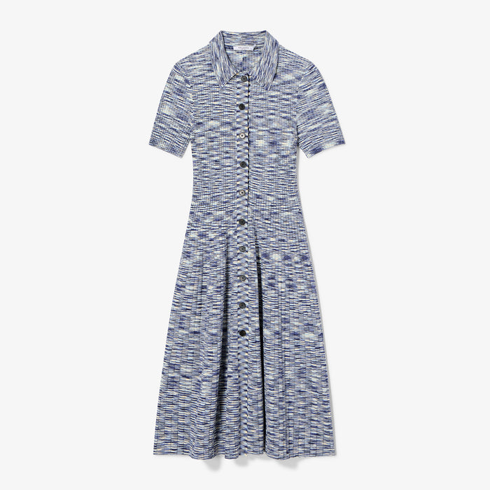 Blue patterned dress on a white background