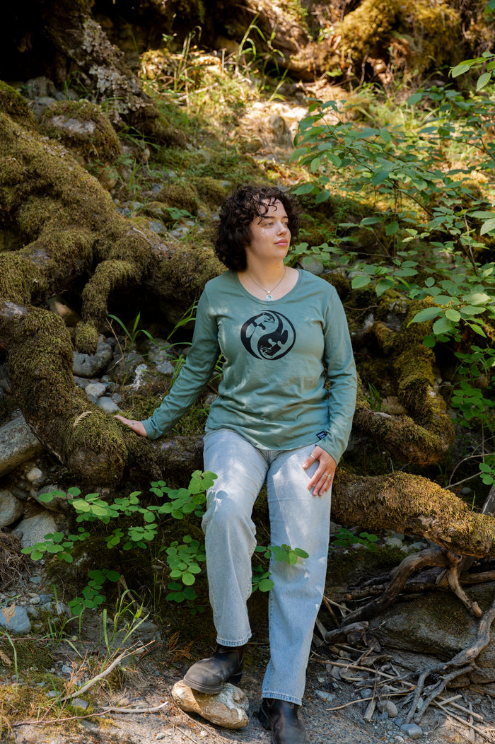Otters - Women's 100% Organic Cotton Long Sleeve Tee - Seafoam