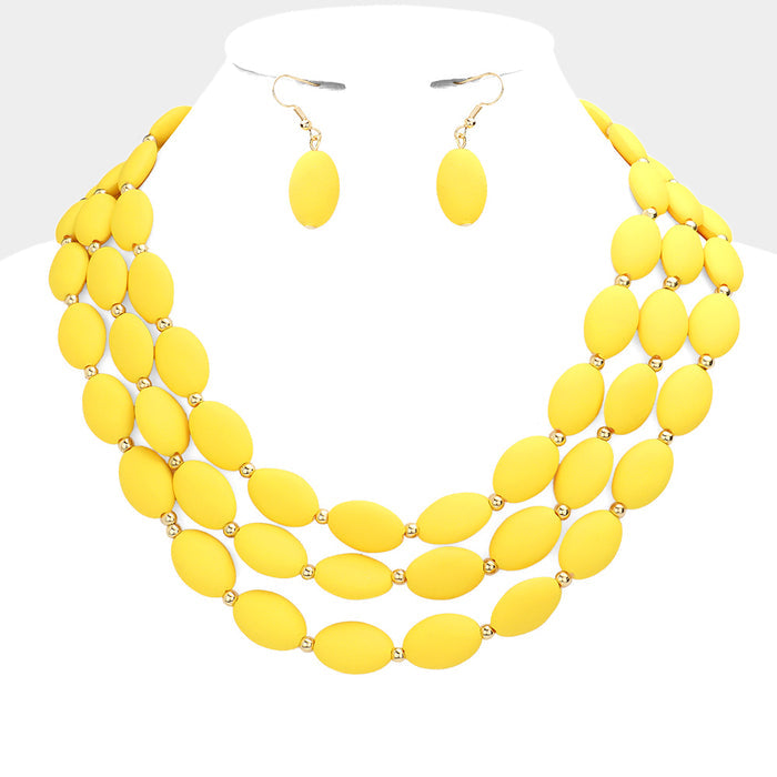 Oval Beaded Triple Layered Necklace Set