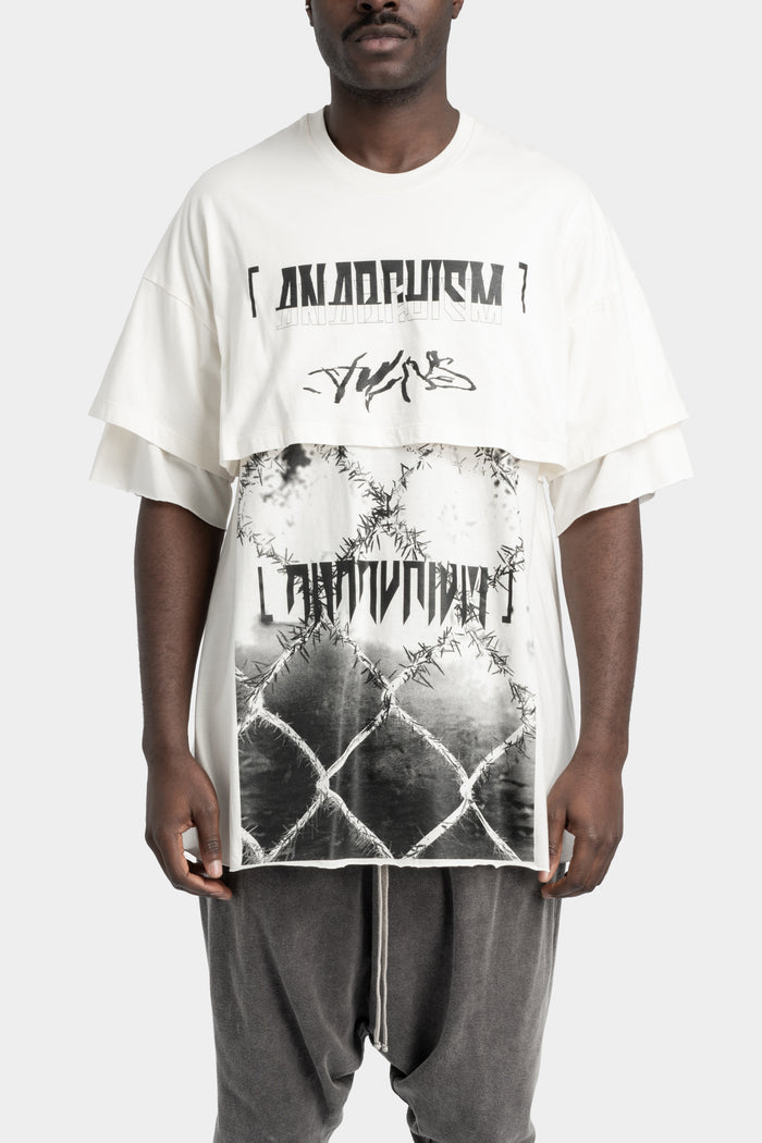 Julius_7 | Pre SS25 - Oversized layered printed T-Shirt, Off White