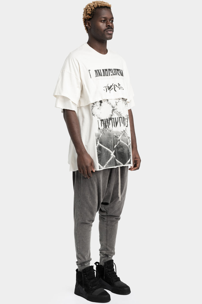 Julius_7 | Pre SS25 - Oversized layered printed T-Shirt, Off White
