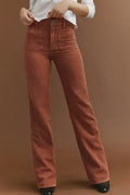 Pantalon en velours côtelé marron taille haute avec poches carrées