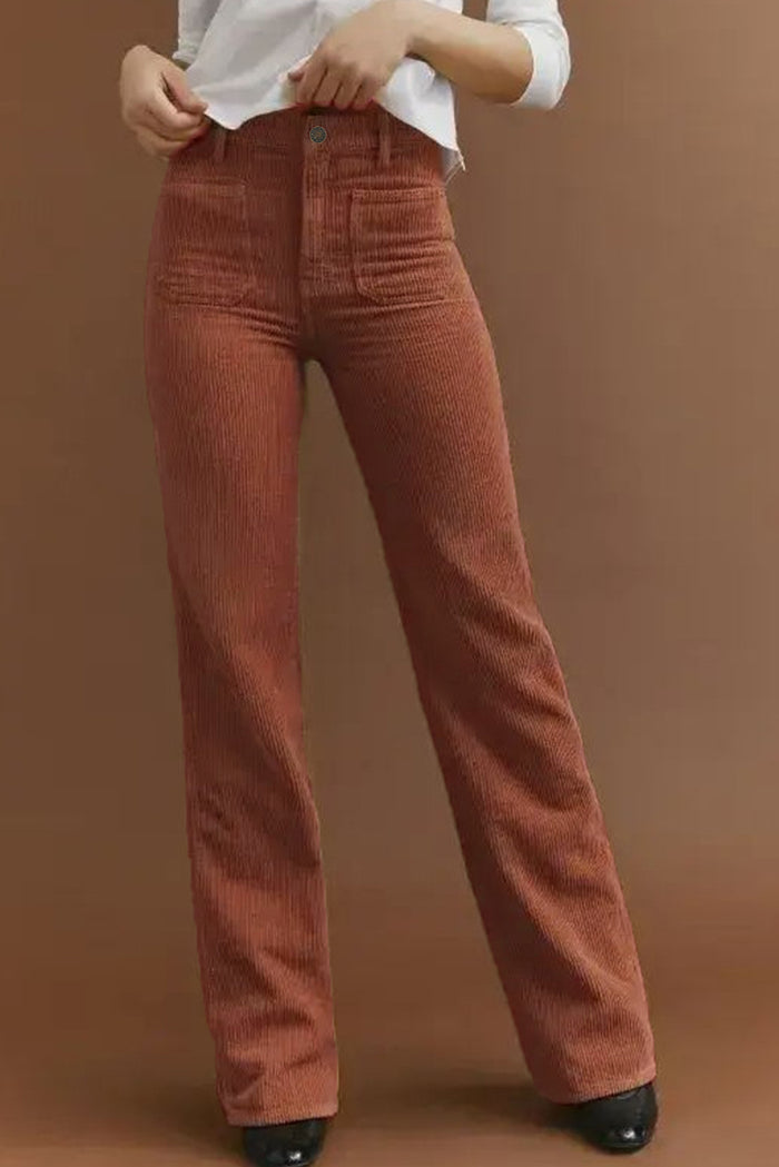 Pantalon en velours côtelé marron taille haute avec poches carrées