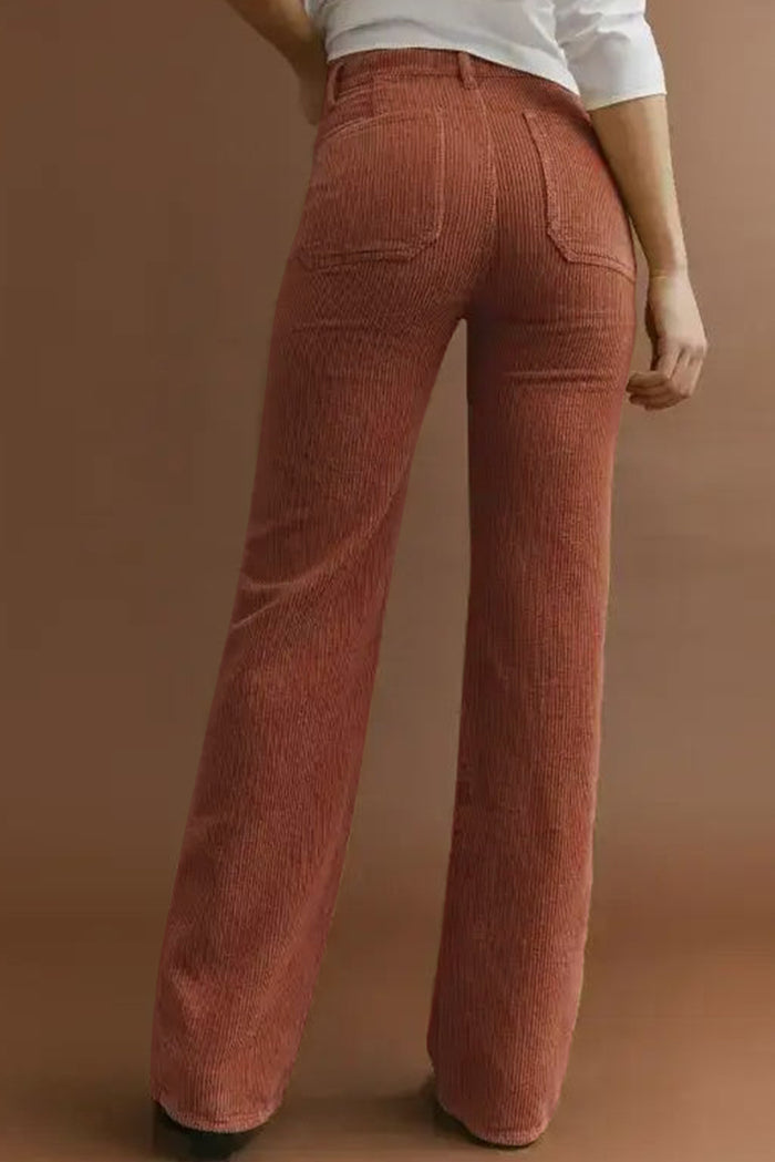 Pantalon en velours côtelé marron taille haute avec poches carrées