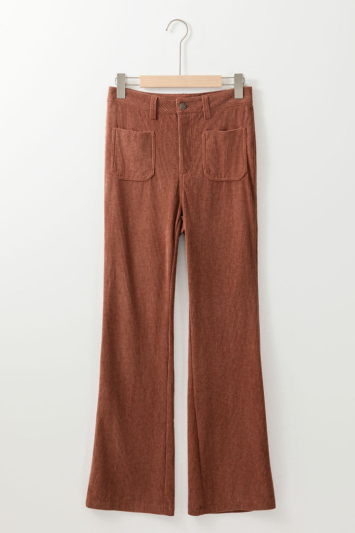 Pantalon en velours côtelé marron taille haute avec poches carrées