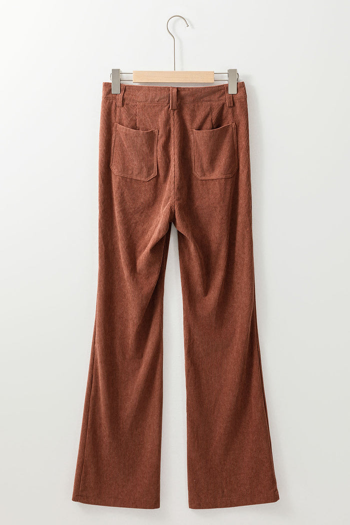 Pantalon en velours côtelé marron taille haute avec poches carrées