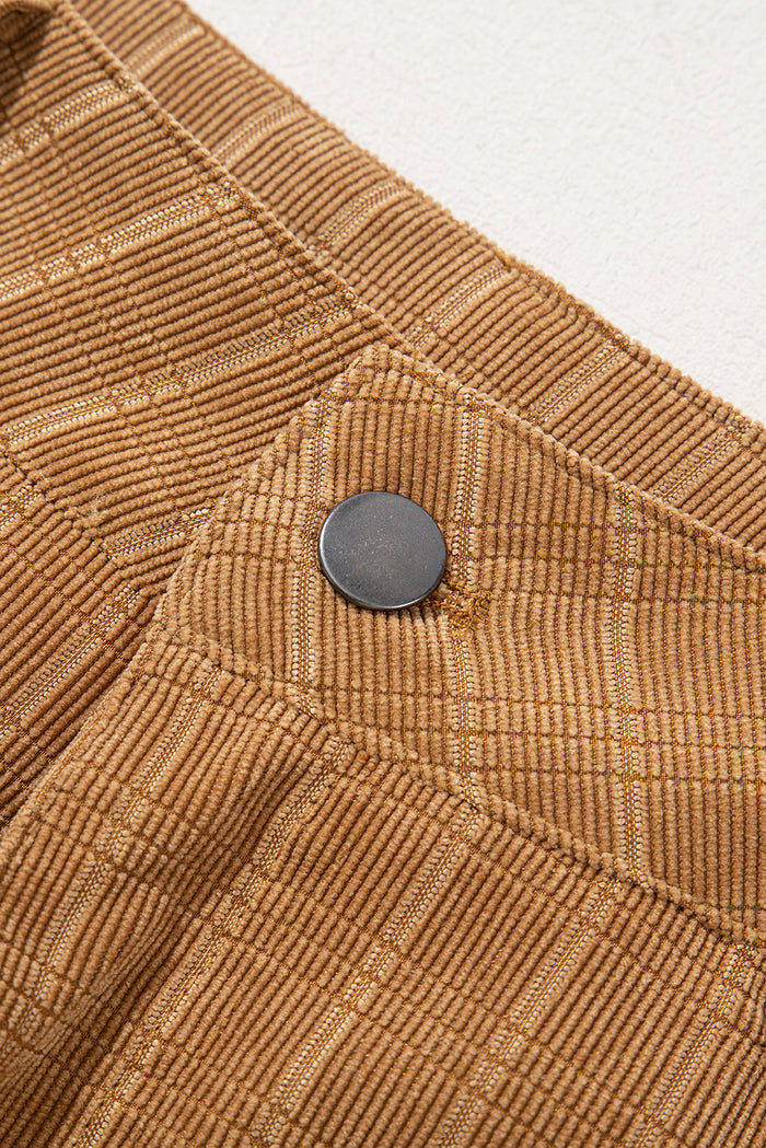 Pantalon taille haute évasé en velours côtelé à carreaux