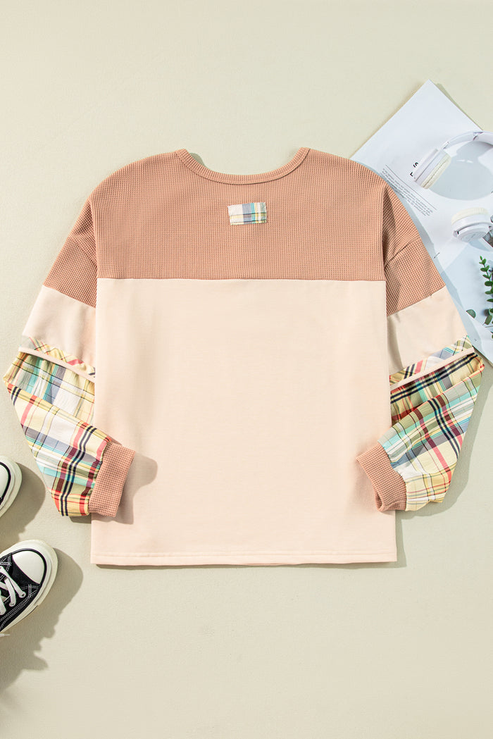 Parchment Haut Henley superposé à carreaux et patchwork de grande taille